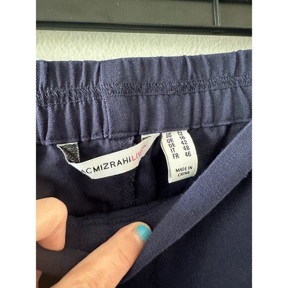 Isaac Mizrahi Live Pants Women's 12 Navy 24/7 Stretch Crop Back Slit Pull On - Picture 5 of 9